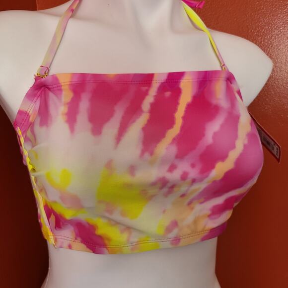 Xhilaration Swim Top Pink Yellow Tie Dye - Picture 2 of 6
